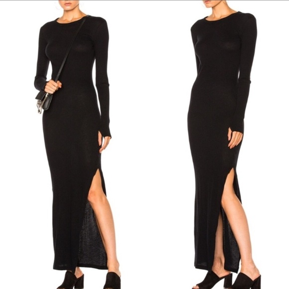 Enza Costa Slit Long Sleeve Crew Maxi Dress Women’s Size Small Cashmere Black - Picture 1 of 9